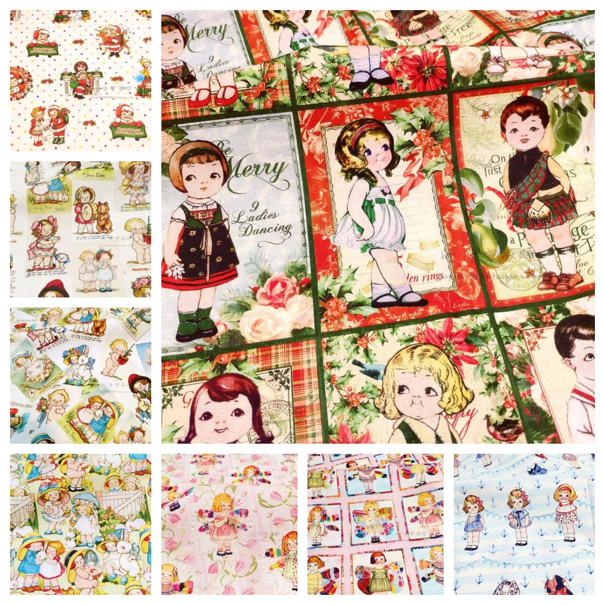 12 Dolly Dingle Collection - BTY 1 Yard Cotton Woven Fabric - Retro Cartoon Characters, Paper Dolls, Vintage Tomato Soup Doll