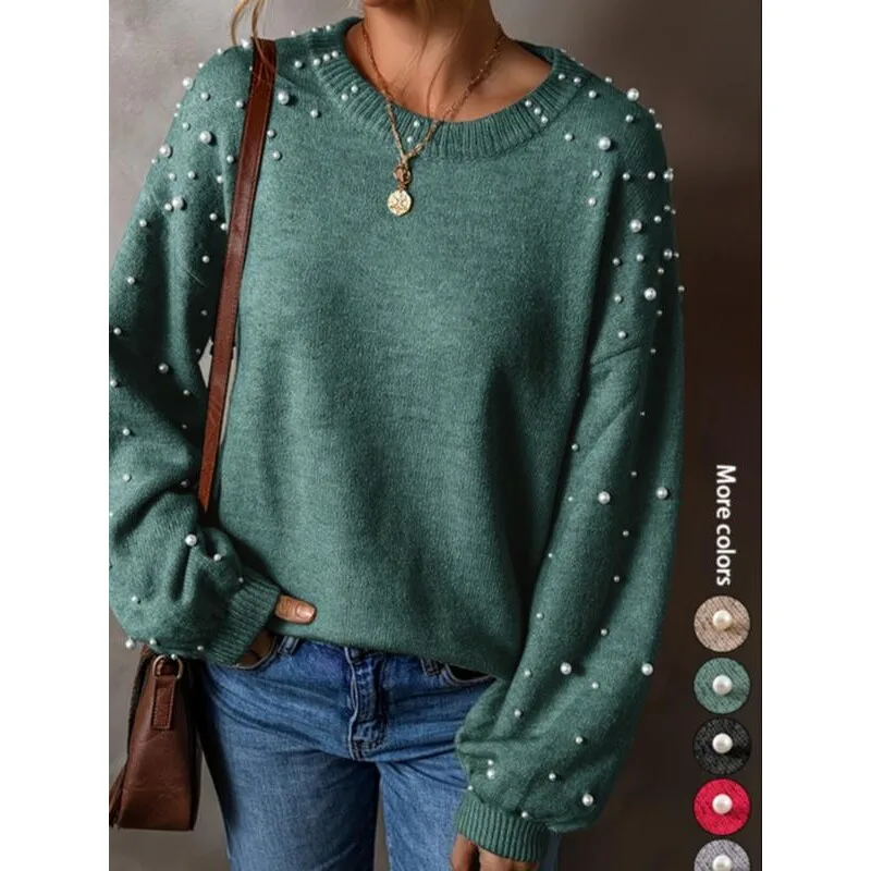 

Pearl Design Knit Sweater Women's Fashion Cross-Border Pearl Knitted Sweater Spring 2026 Style Details Other Fabric Other