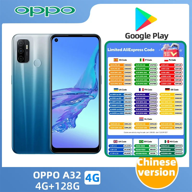 oppo A32 4G SmartPhone CPU Qualcomm Snapdragon 460 Battery capacity 5000mAh 13MP Camera original used phone