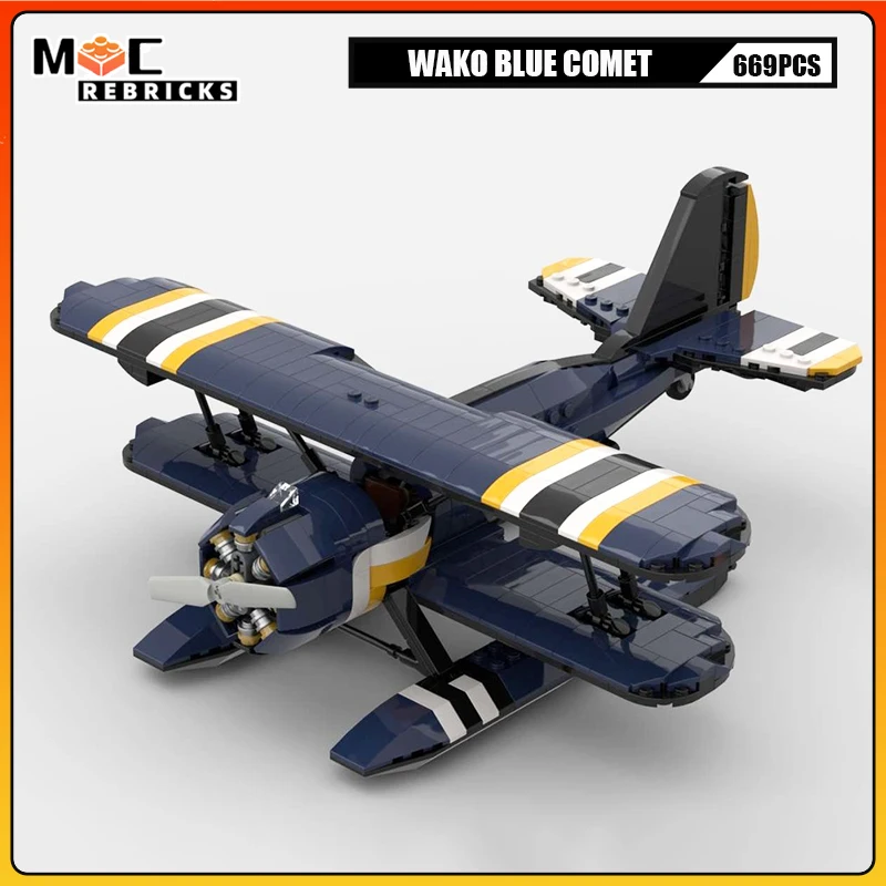 MOC سلسلة عسكرية واكو الأزرق المذنب البهلوانية ثنائية الطائرة قرمزي هوك اللبنات لتقوم بها بنفسك نموذج لغز الطوب اللعب هدايا عيد الميلاد #2