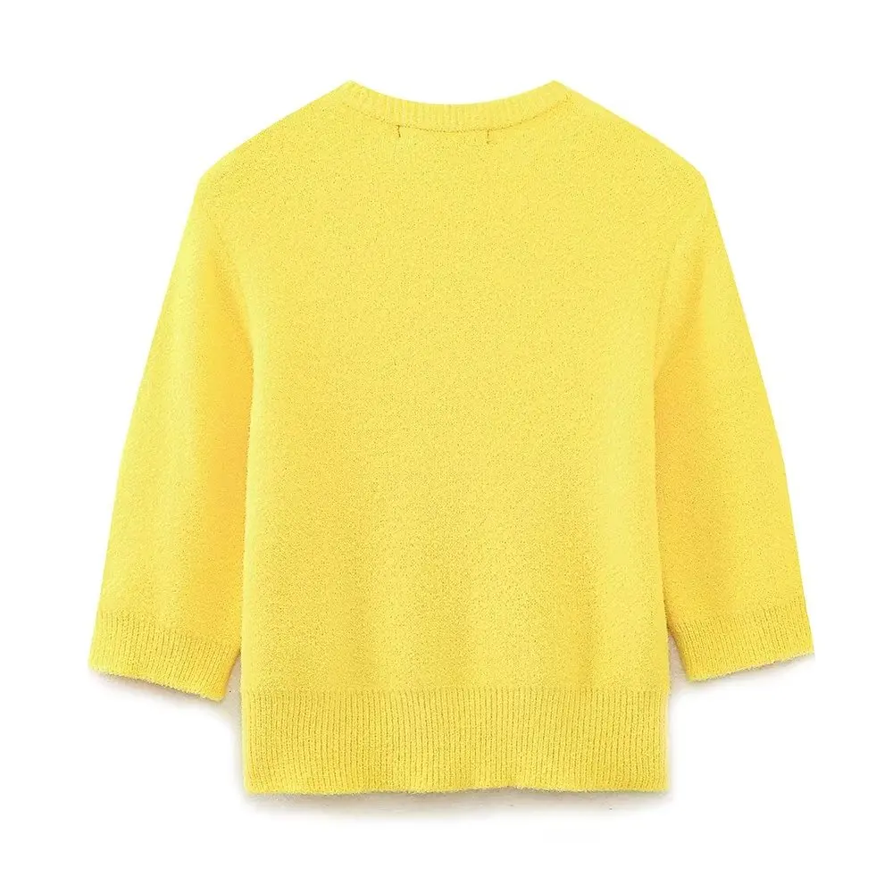 Maxdutti Fashionable High Street Sexy Tshirts Women Waistless Cropped Top Round Collar Knitted