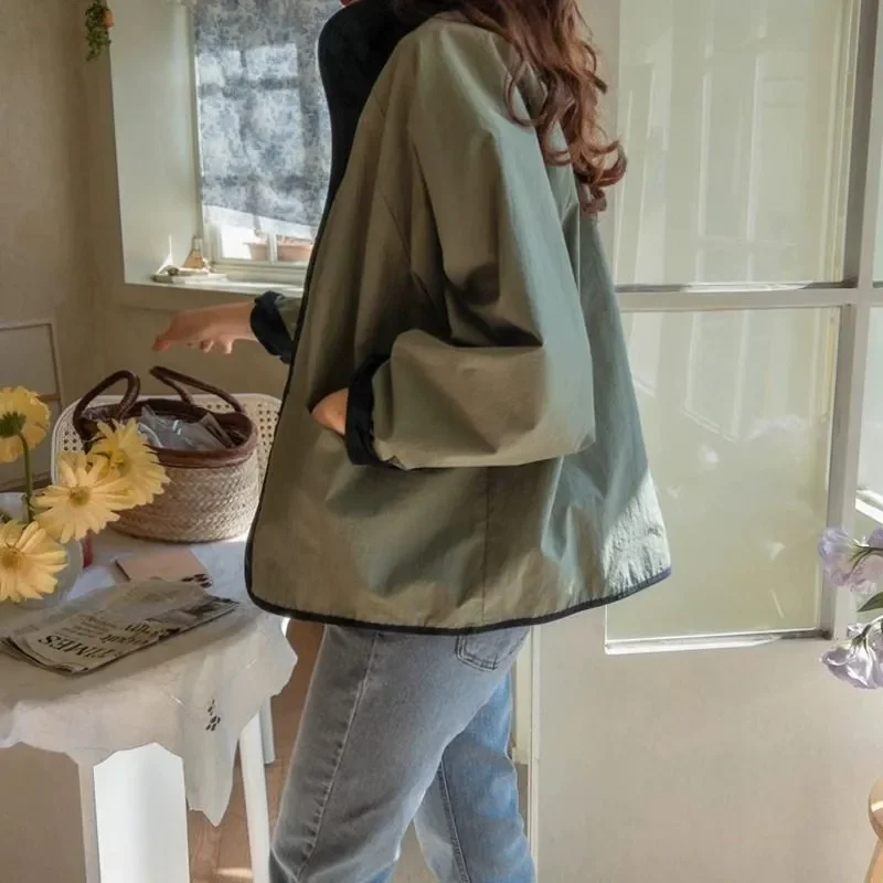 Golf Women Short Jacket Black Tops Cardigan Reversible  Coat Windbreaker College Style Casual Outerwear Chic Clothing Loose Fit