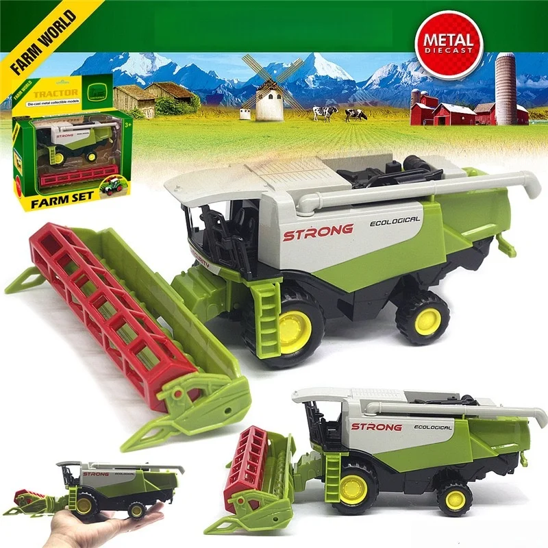 1 set, large-sized alloy farmer wheat harvesting toy model vehicle (with harvesting tools), with return force function, gift toy