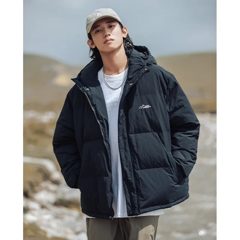 Korean Style Thickened Hooded Cotton Jacket Men Winter Loose Trendy Embroidery Windproof Coat Outerwear  Men Clothing AU-252