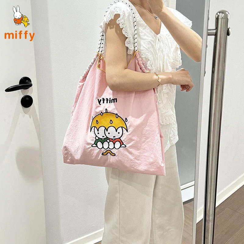 Kawaii Miffy Shoulder Bag Ins Style Cartoon Embroidery Tote Multi Style Portable Large Capacity Handbags Anime Accessories Gifts