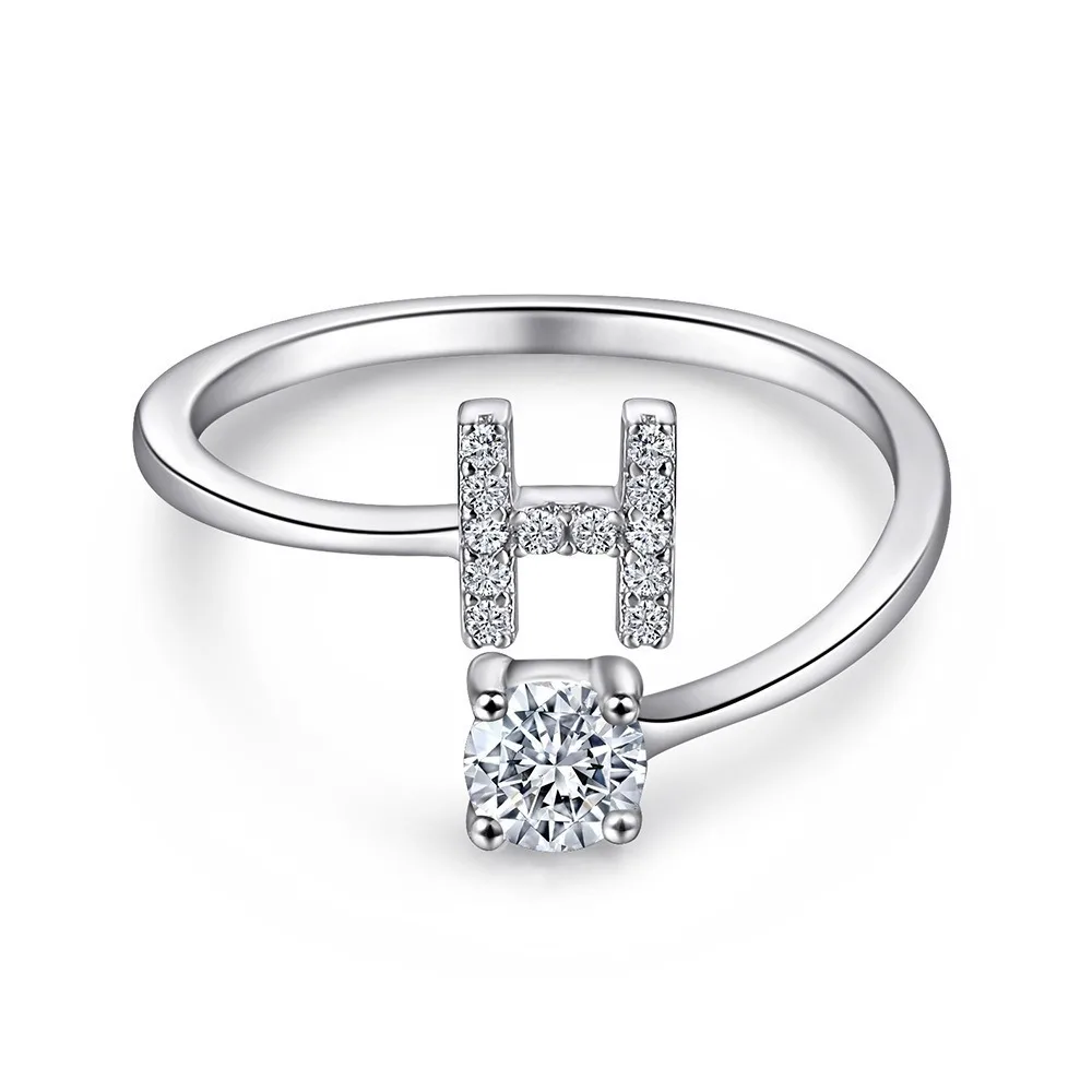 Women's Adjustable Initial Ring with Cubic Zirconia, Stackable Gift