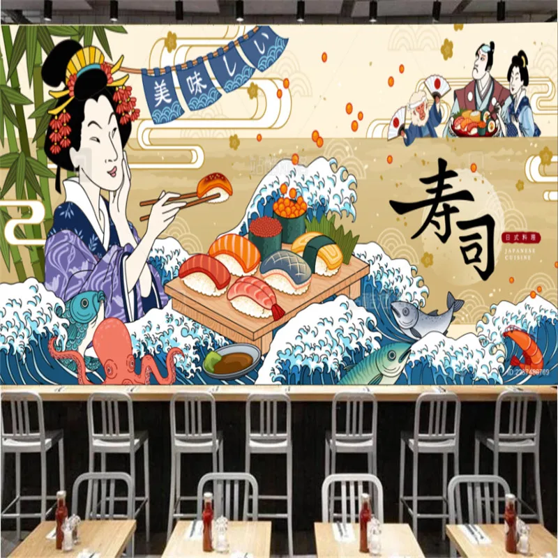 

Ukiyoe Geisha Sushi Bar Industrial Decor Wallpapers Japanese Restaurant Background Wall Paper Mural Papel De Parede 3d