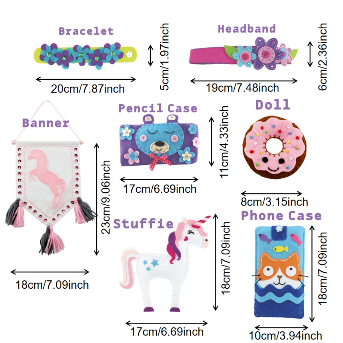 7 pcs DIY Sewing Fabrics Crafts Felt Supplies Kits Sets Gifts for Kids for Adults for Boy Teenager for Girls