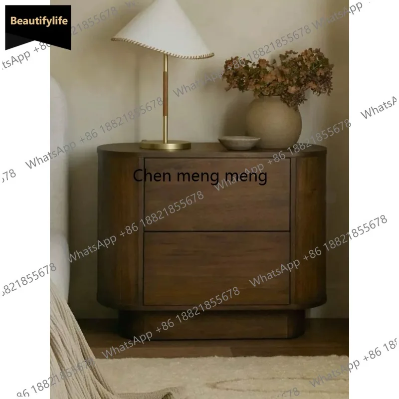 M183 Medieval bedside table Round solid wood bucket cabinet White wax wood oval special-shaped design cabinet