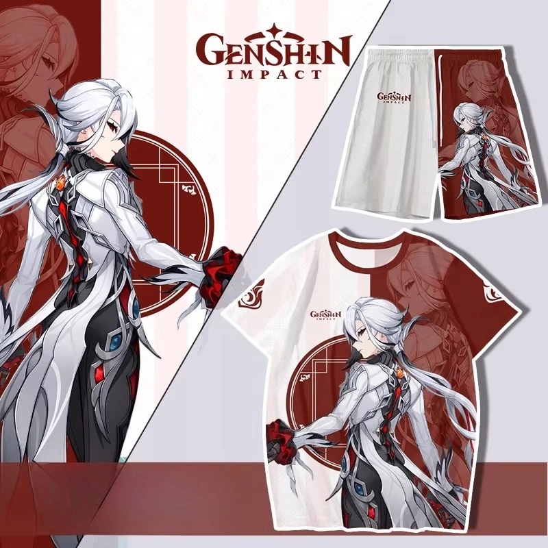 Anime Genshin Impact Arlecchino 3D Print Oversized T Shirt Women Men Summer Crewneck Short Sleeve Funny Tshirts Graphics Tees
