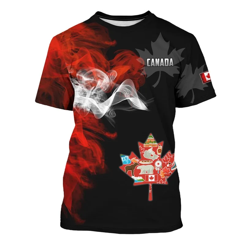 3D Printed Canadian Maple Leaf Pattern Tshirt For Men New In Canada Day Flag Tee Mens Fashion Short Sleeve Loose Daily Tops
