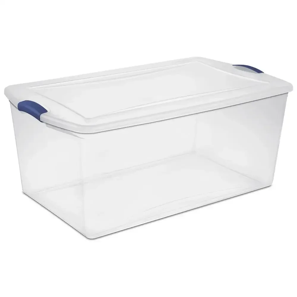 105 Qt. Clear Plastic Storage Box with Blue Latches Stackable Storage Solution Bulky Items