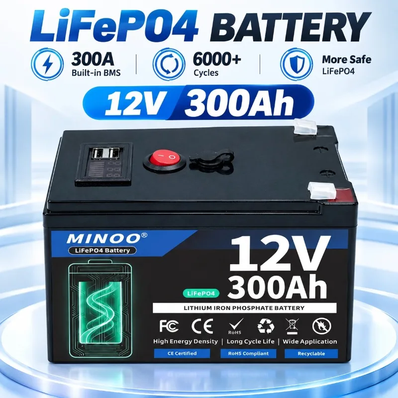 AliExpress MINNAAOO 12V 300AH 12V 200AH LiFePO4  Battery Free Charger 12V Lithium Battery Built-In 300A BMS 6000+ Cycle For Solar RV Marine Energy
