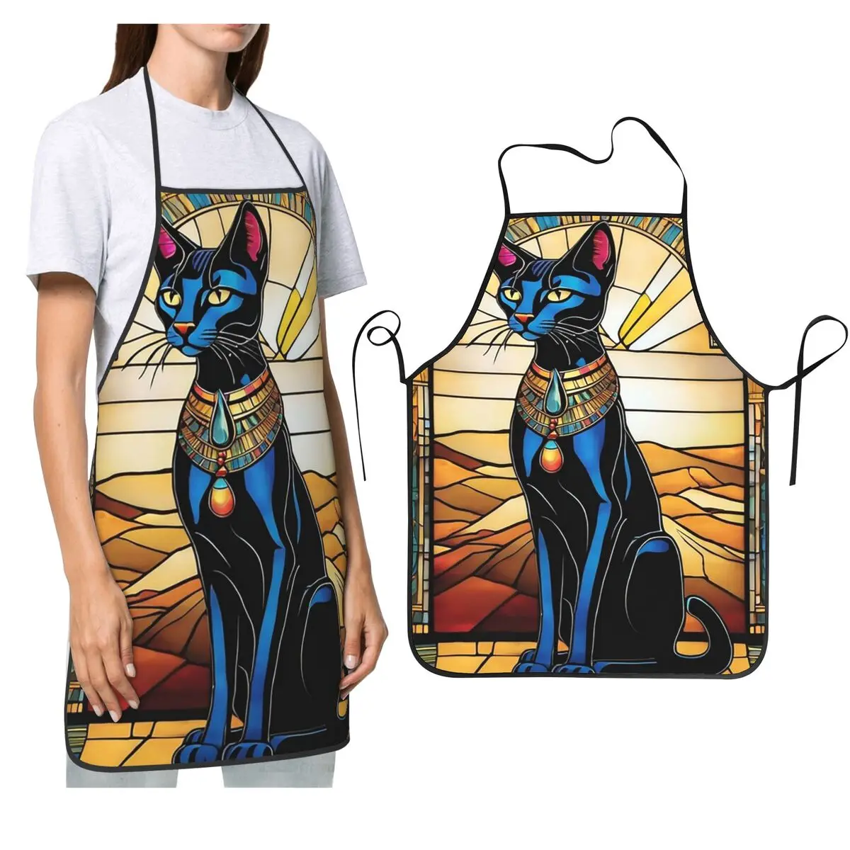 

Египетский кот. Фартуки шеф-повара для приготовления пищи, выпечки, нагрудник без рукавов, кухонный сарафан для чистки для женщин и мужчин, живопись