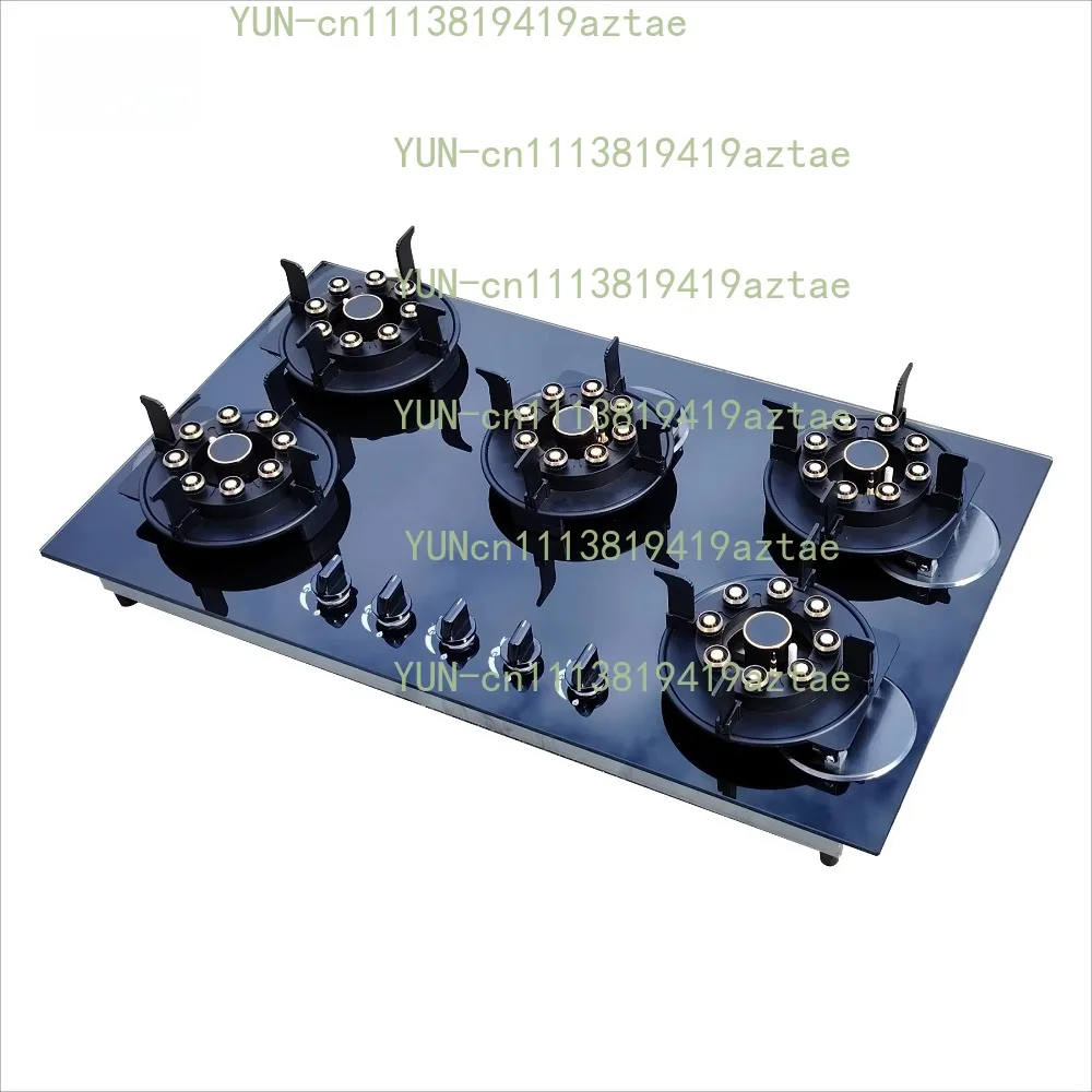 5 Burner Built-in Gas Stove 8mm Tempered Glass Foldable Design Easy Clean Kitchen Cooktop