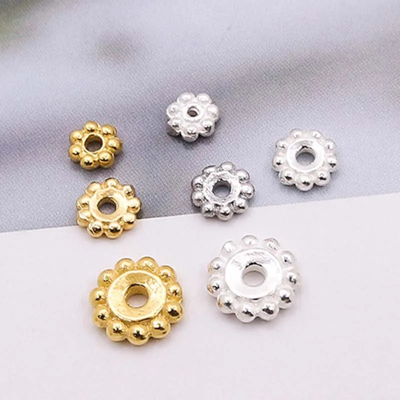 Genuine Real Pure Solid 925 Sterling Silver Loose Beads Flat Round Spacers Bead Caps DIY Jewelry Making Findings