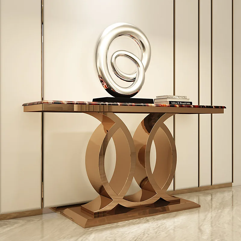 Marble Entrance Table Light Luxury Stainless Steel Entrance Table Modern Simple Decoration Table