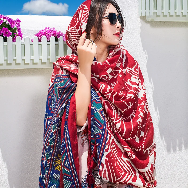 Summer Shade Luxury Brand Women Scarf All-match Print Ethnic Style Lady Scarves Photographic Tassels Female Shawl Bufanda Mujer