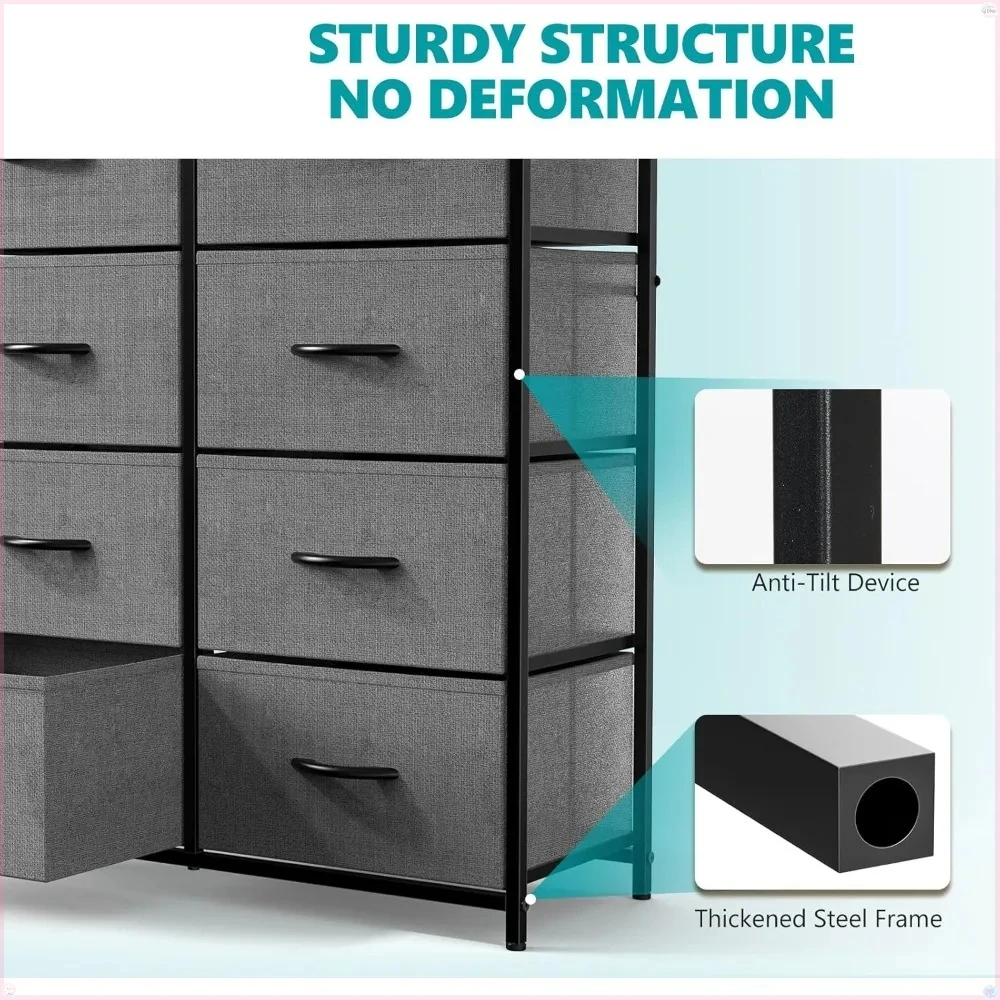 

Seven-drawer bedroom wardrobe, wooden top, easy-pull fabric drawers, clothing storage and organization cabinet, classic gray.