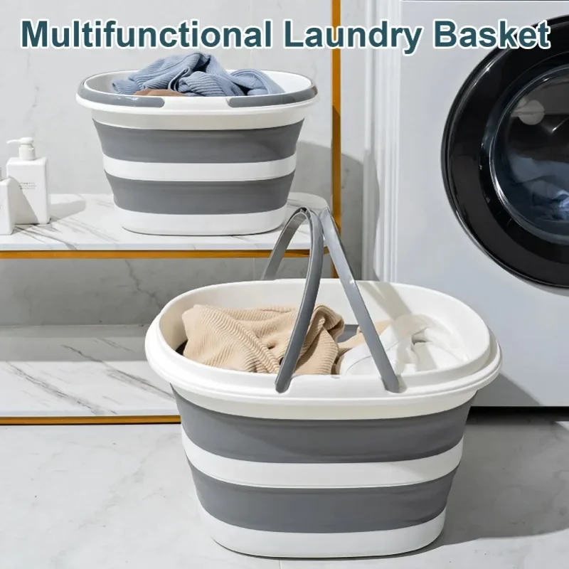 16L Collapsible Laundry Basket Bathroom Storage Basket with Handle Portable Bucket for Washing Camping Household Folding Basin