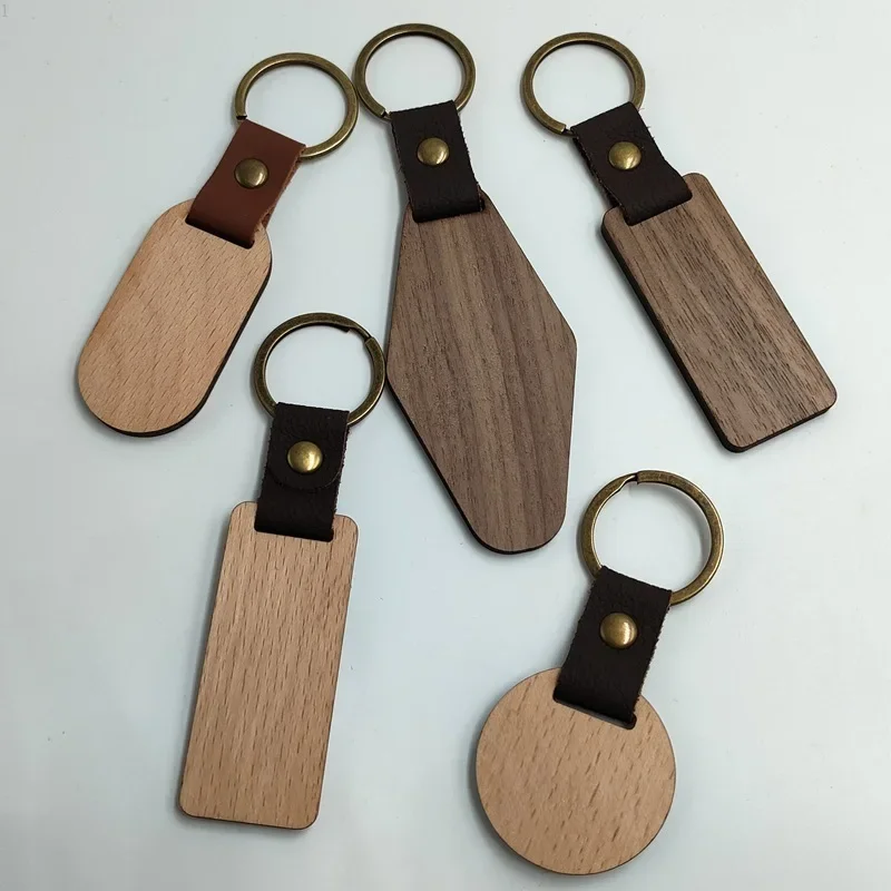 Creative Wooden Keychain with Black Walnut Wood Keychain and Vertical Beech Wod Keychain Engraving,Used To Create Your Own Label