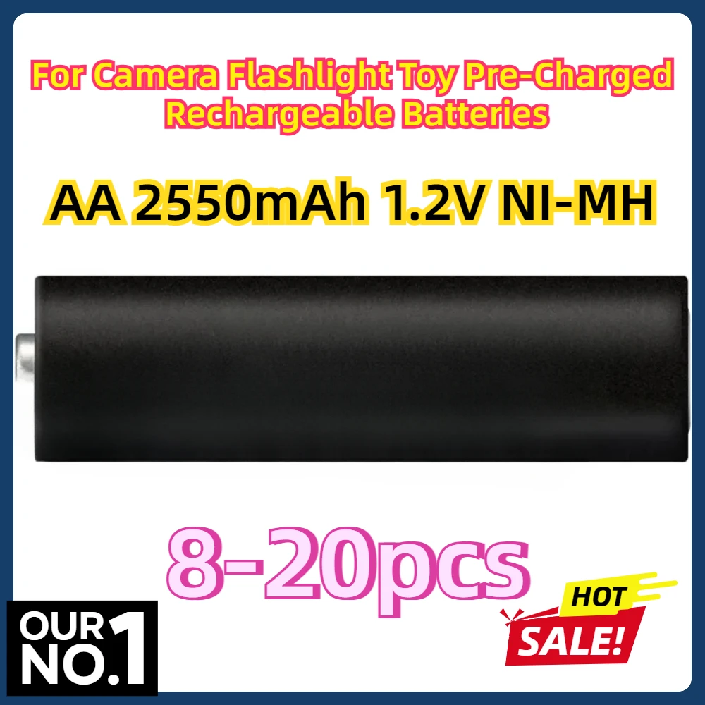 

8-20 pcs For Camera Flashlight Toy Pre-Charged Rechargeable Batteries Battery Pro AA 2550mAh 1.2V NI-MH