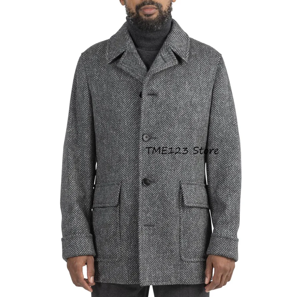 

Men's Jacket Urban Blazers Lapel Collar Fashion Suit Jackets Large Herringbone Fabric Men's Social Coat Single-breasted Man