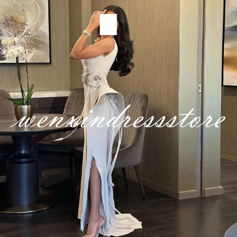 Robe de soirée en Jersey à fleurs 3DF, personnalisée, élégante, épaules dénudées, haute qualité, col rond, droite, sans manches, pour retour