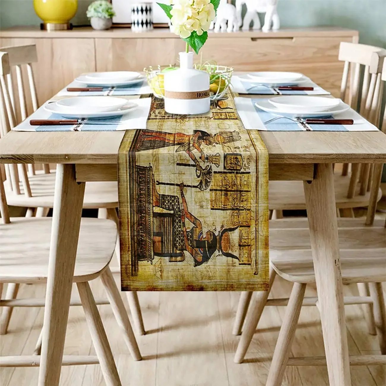 Ancient Egyptian Civilization Mural Linen Table Runners Dresser Scarf Decor Reusable Farmhouse Table Runners Holiday Party Decor