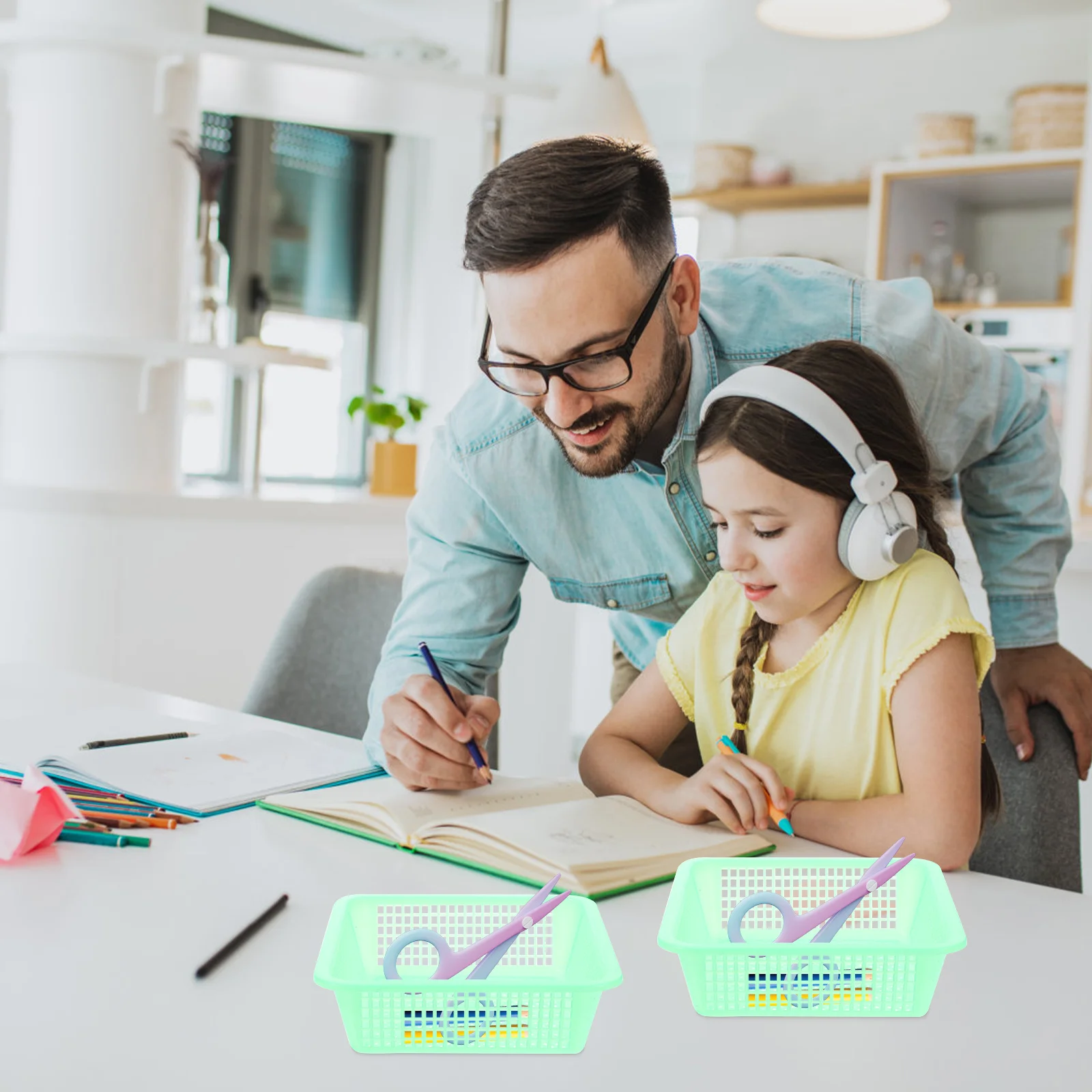 

12pcs Stationery Basket Square Plastic Perforated Storage Bin Office Drawer Shelf Desktop Tray Organizer Home School Art