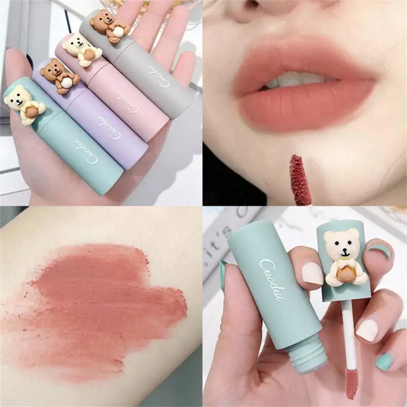 Mädchen Samt matt Lippenstift erröten wasserdicht langlebigen niedlichen Bären Lip gloss Antihaft Tasse Make-up Lippen tönung Schlamm kosmetisches Make-up