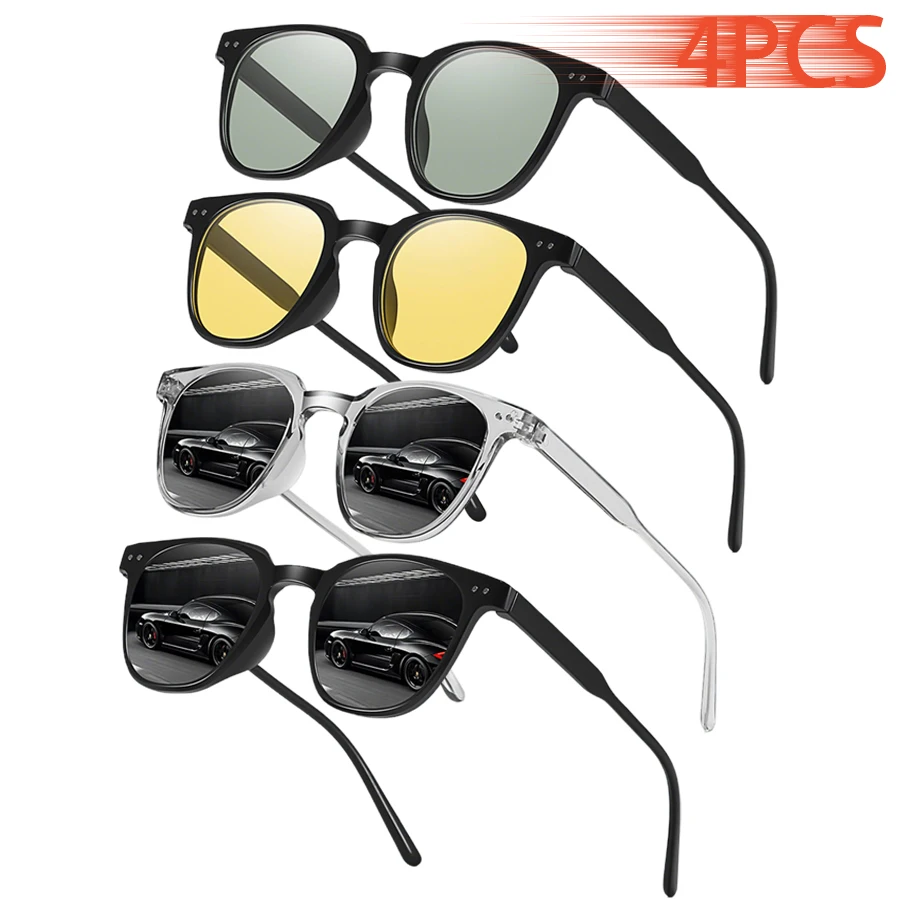 4PCS Unisex Delicate Vintage Sunglasses Round Frame Gradient Pink Classic Women Men Trendy Fashion Eyewear Lightweight