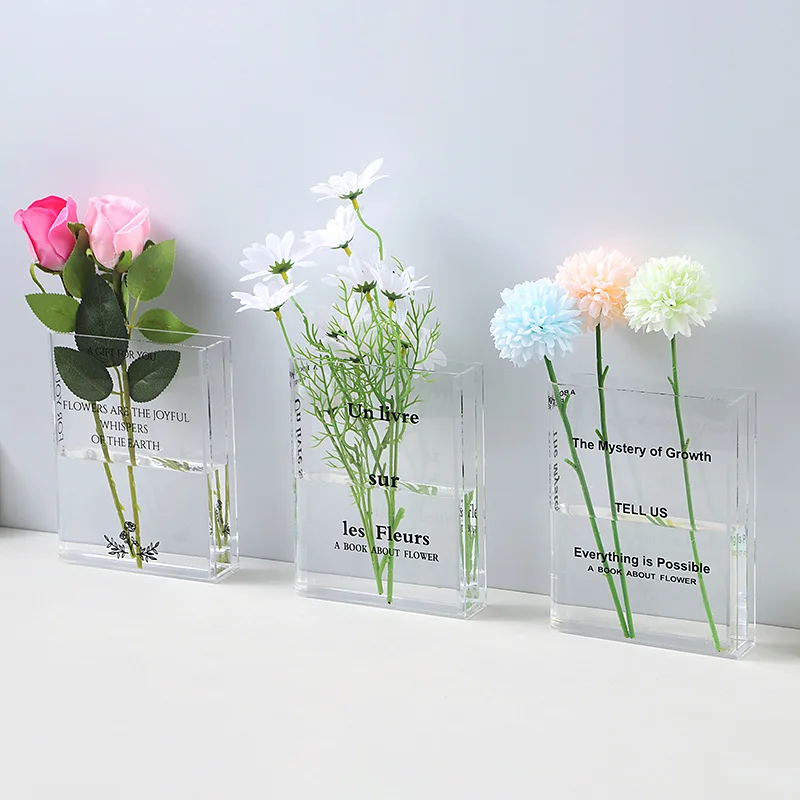 

Acrylic Transparent Book Vase Living Room Hydroponic Flower Arrangement Desk Vase European Entryway Ornament Home Art Decor