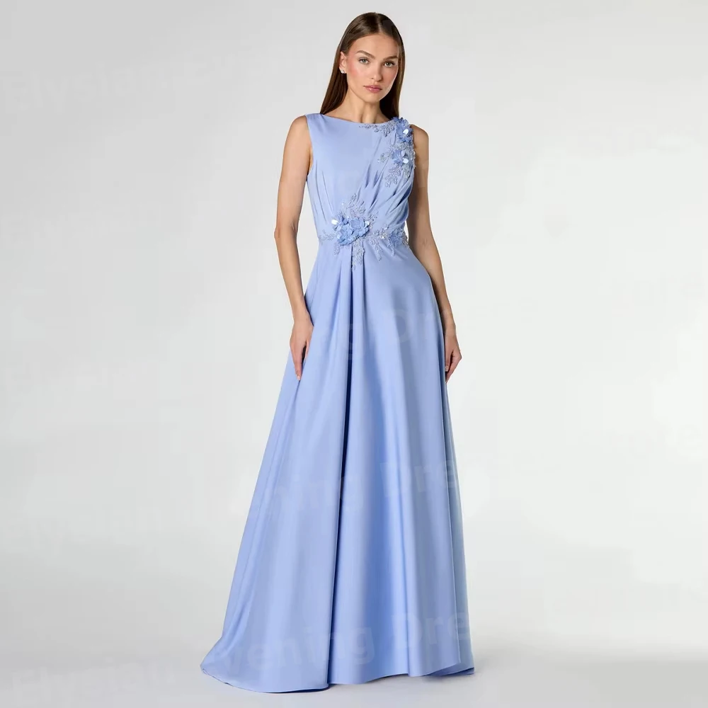 Wunderschöne A-Linien-Abendkleider mit O-Ausschnitt und Applikationen für Damen, maßgeschneiderte Robe De Soirée-Abschlussballkleider, ärmellose Vestidos Para Mujer