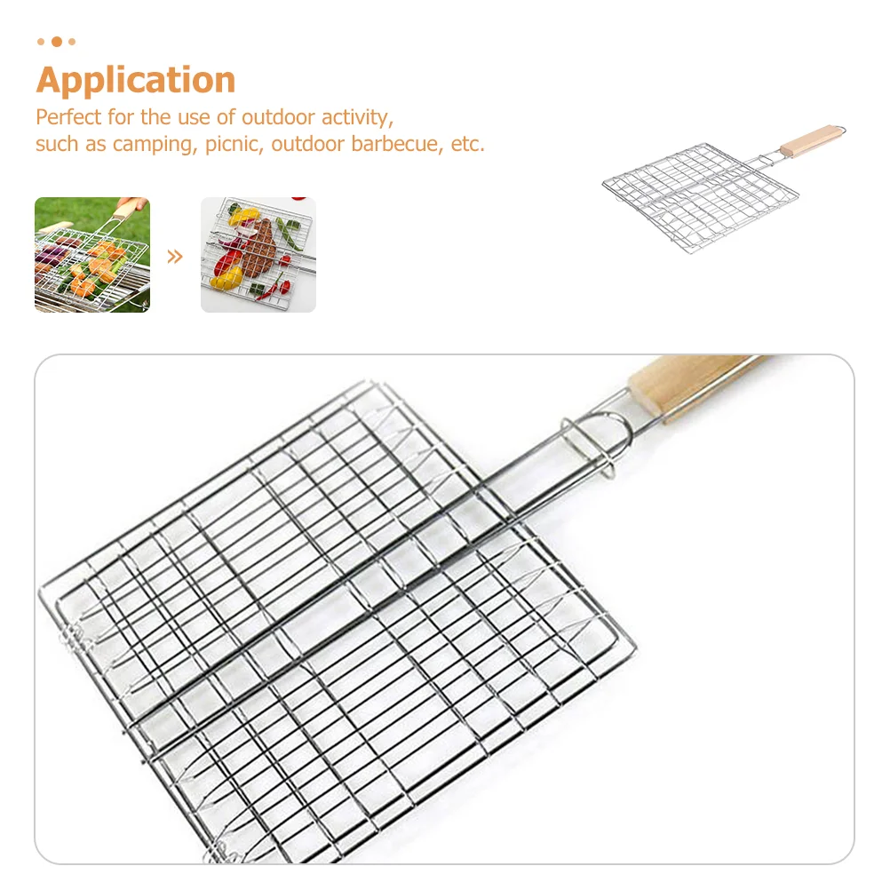 BBQ Net Grilled Fish Clip Easy to Use Basket Camping Rack Locking Stainless Steel Household Kitchen Barbecue Gathering