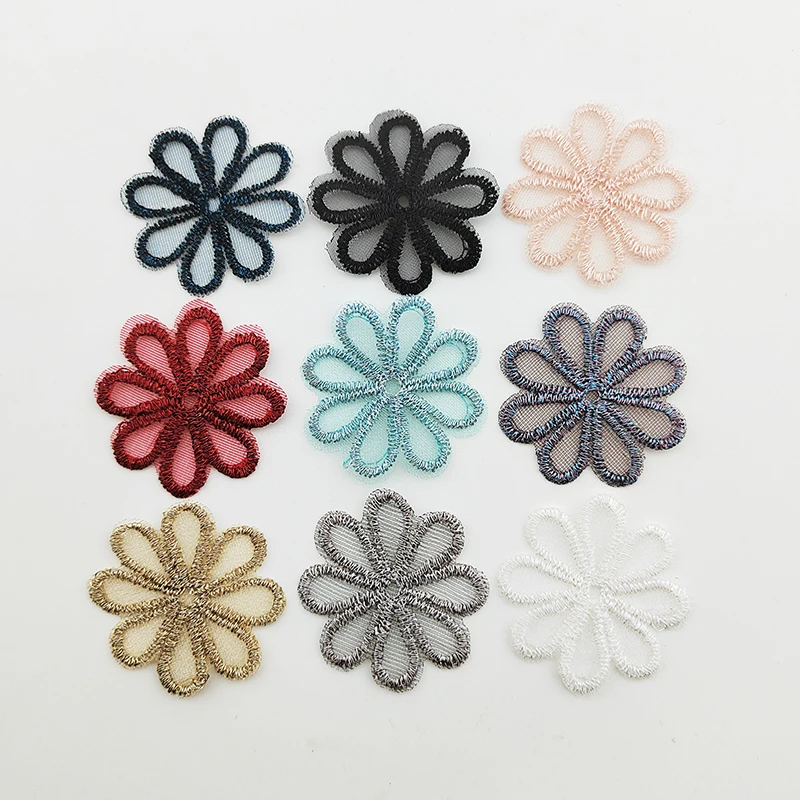 Exquisite Embroidered Mesh Flower Appliques, DIY Headwear, Hair Clips, Decor Clothes Patches, Accessories, 3.2cm, 50Pcs