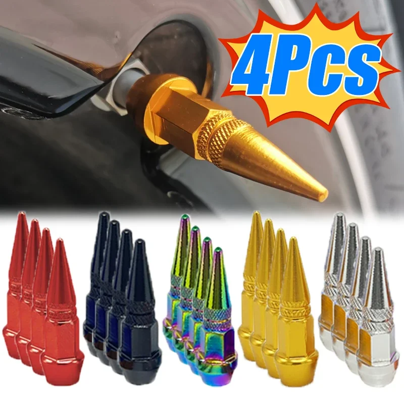 

1/4Pcs Bullet Valve Caps Car Motorcycle Wheel Tire Valve Caps Dustproof Cover 45mm Spiked Valve Caps Auto Exterior Accessories