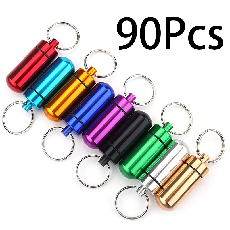 90Pcs Pill Box Key Ring Colorful Portable Waterproof Mini Pills Storage Box Keychain Emergency Medicine Pill Sealed Box Case