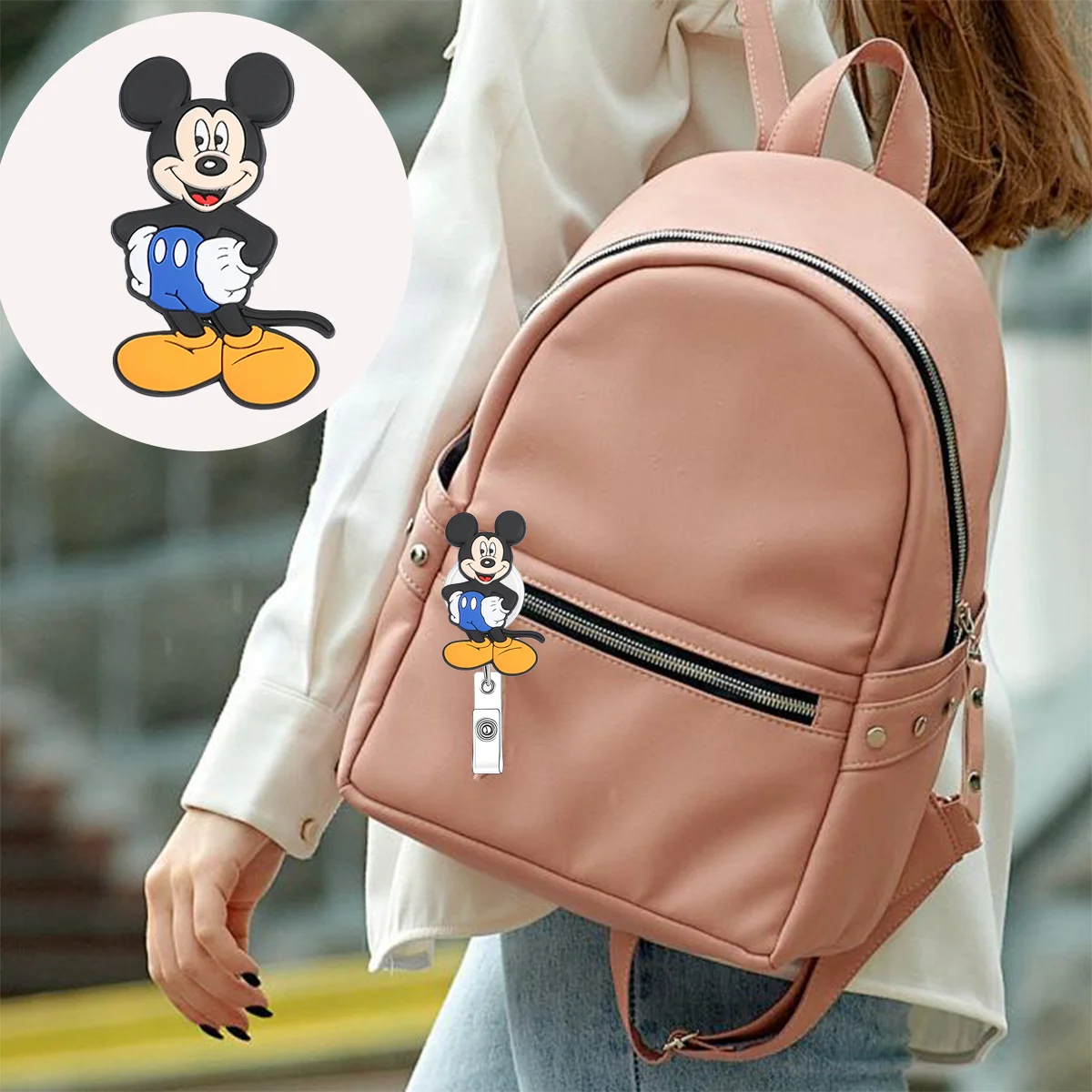 Interesting Mickey Badge Scroll - Cartoon Movie Character Children/Teenagers with Scalable ID Card Holder, Cute Keychain Gift Se