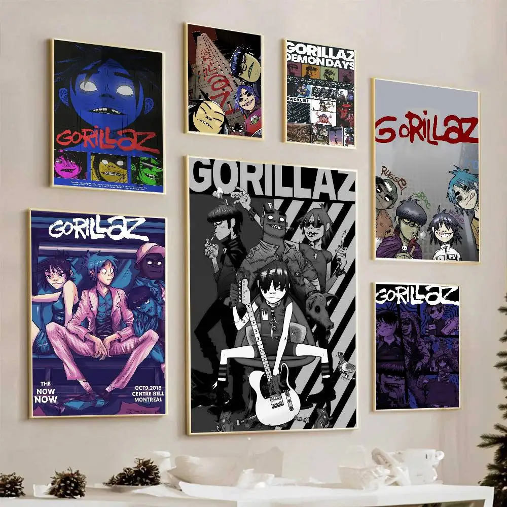 Retro-Musik-G-GorillazS-Anime-Poster, klebriger, wasserfester Papieraufkleber, Kaffeehaus, Bar, Kawaii-Raumdekoration