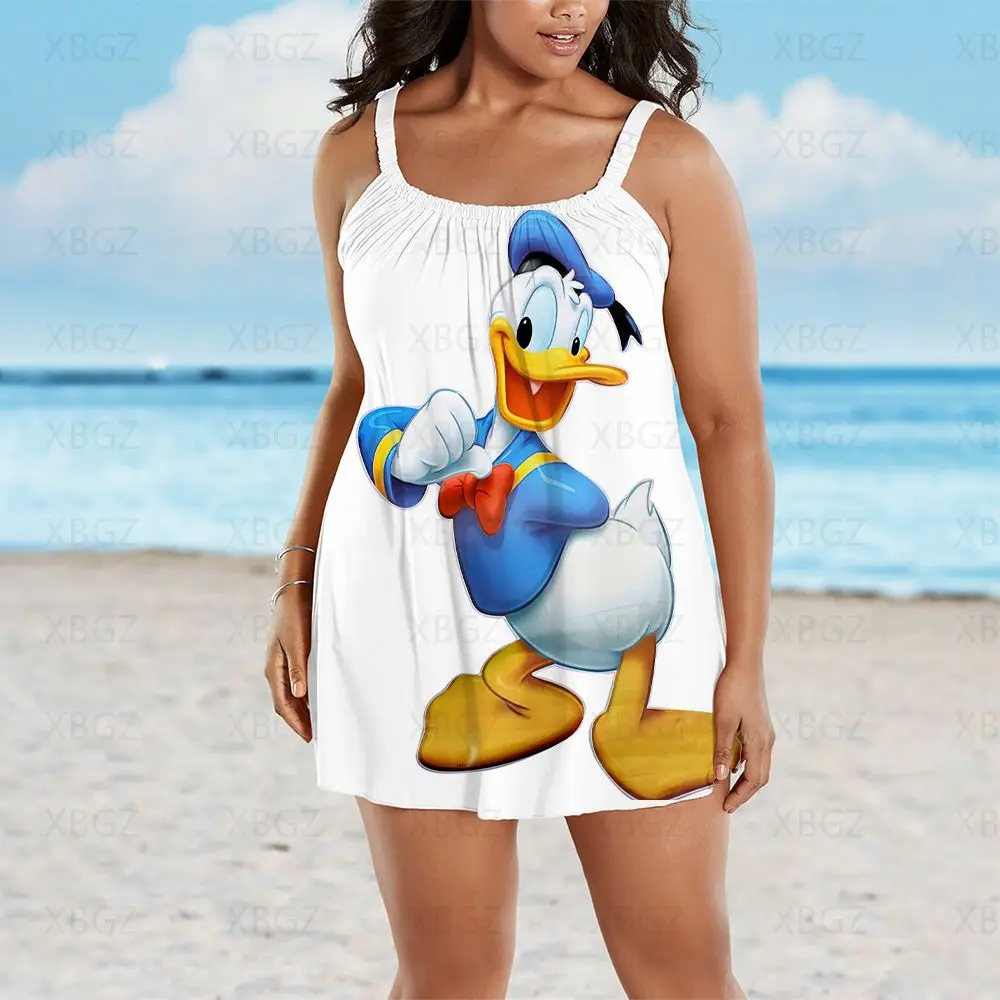 Robe d\'été grande taille sans manches pour femmes, 2022, Donald Duck, élégante, Sexy, Chic, imprimé Disney, dessin animé, plage, Boho