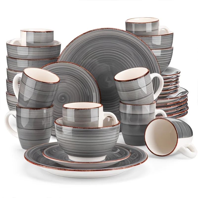 

Zenora Dinnerware Set, Classic Grey Handmade Porcelain Bowls And Plates. Dishwasher & Microwave & Oven Safe. Healthy Stoneware