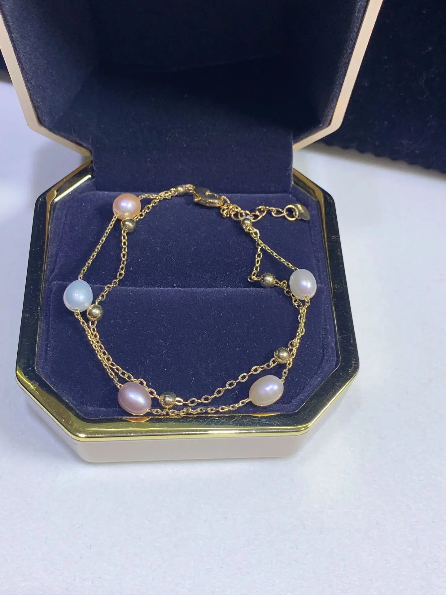 18K gold double layer South Sea Genuin white Pearl BRACELET 7.5-8