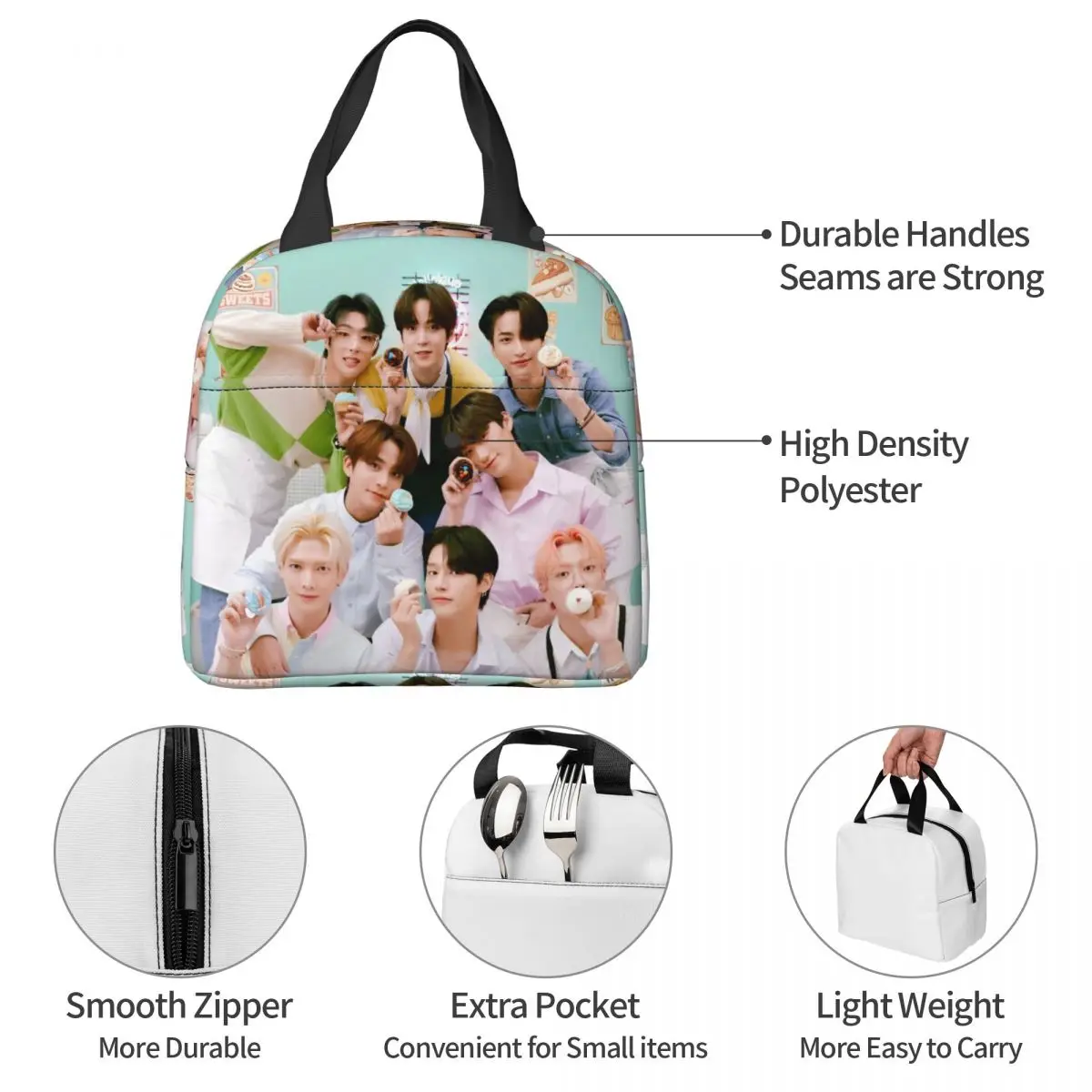 Kpop Star Singer Idol Insulated Lunch Bag Leakproof  A-ATEEZ ATINY Meal Container Thermal Bag Tote Lunch Box School Food  Bags