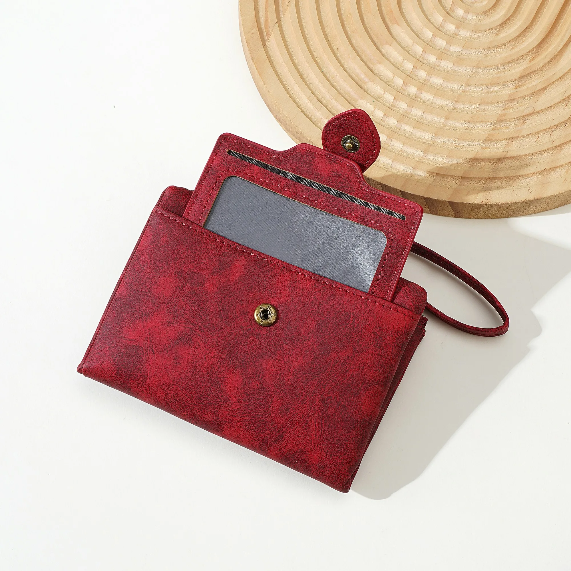 1 Stück - Baellerry Damen Vintage PU-Leder Kurzbörse mit 80% Rabatt, mit Handgelenkschlaufe, 8 Kartenfächern + Ausweisfenster + abnehmbarem Kartenhalter, praktisches Geburtstagsgeschenk für Frauen. – Detail 12