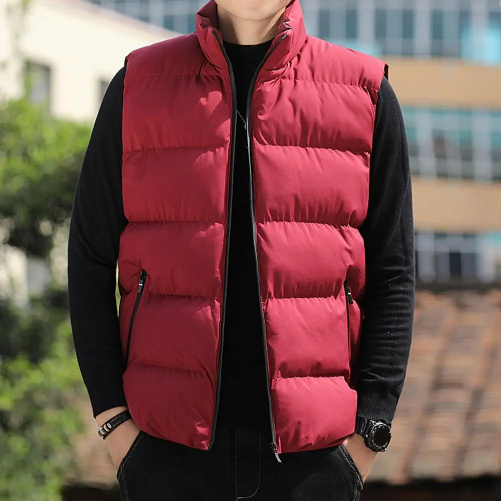 

Men Waistcoat Men Vest Coat Stylish Men's Stand Collar Sleeveless Vest with Pockets Slim Fit Quilted Waistcoat for Windproof