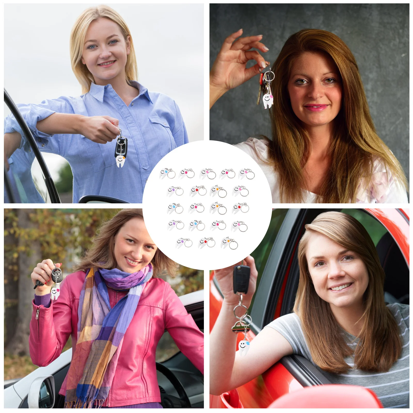 

20Pcs Tooth Shaped Key Chain Ornament Practical Mobile Phone Bag Pendant Assorted Tooth Shaped Keychains Key Holder