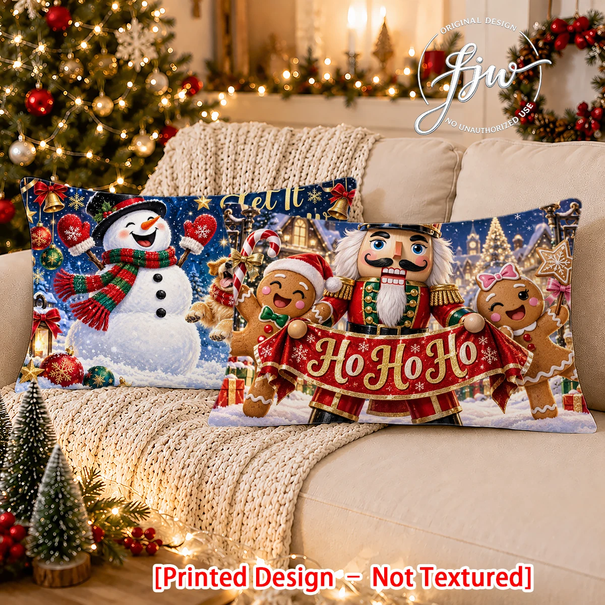 2pc Christmas Nutcracker Snowman Throw Pillow Covers Set of 2 Festive Winter Holiday Decor Cushion Cases