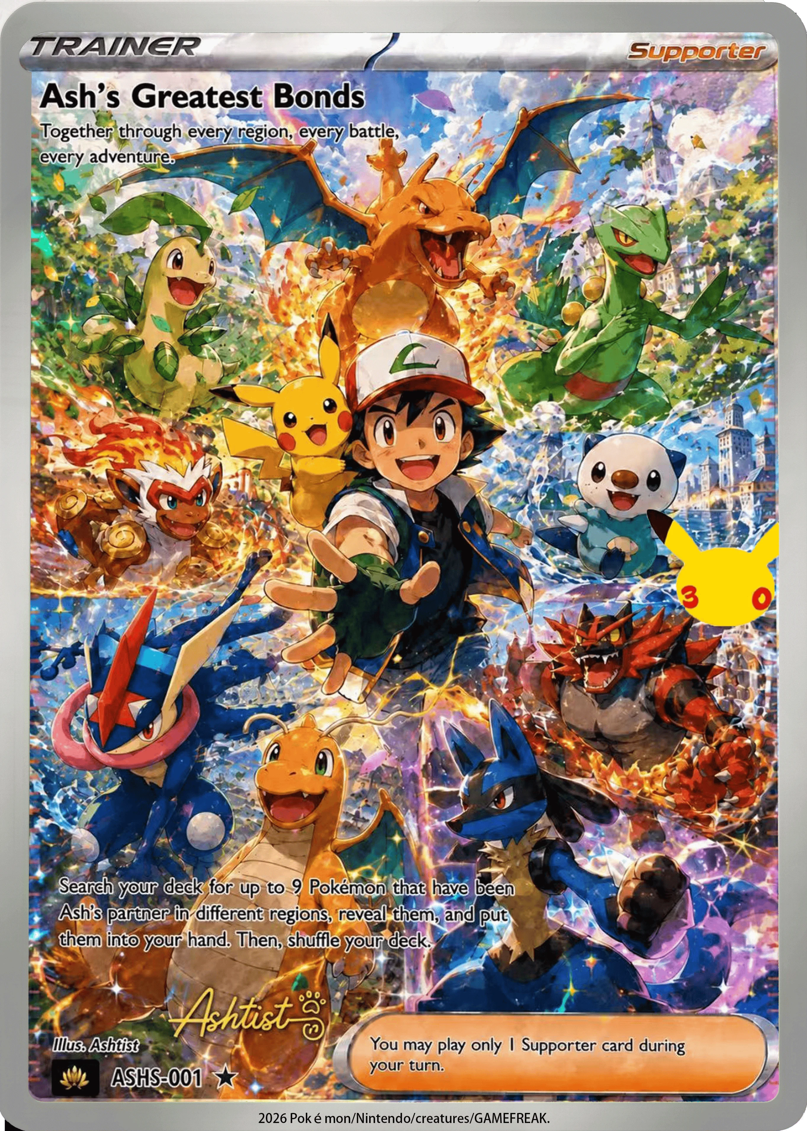 Diy Self Control Ptcg  Pikachu 30th Pokemon Ash Ketchum Charizard Greninja Dragonite Card Anime Collection Cards Gift Toys