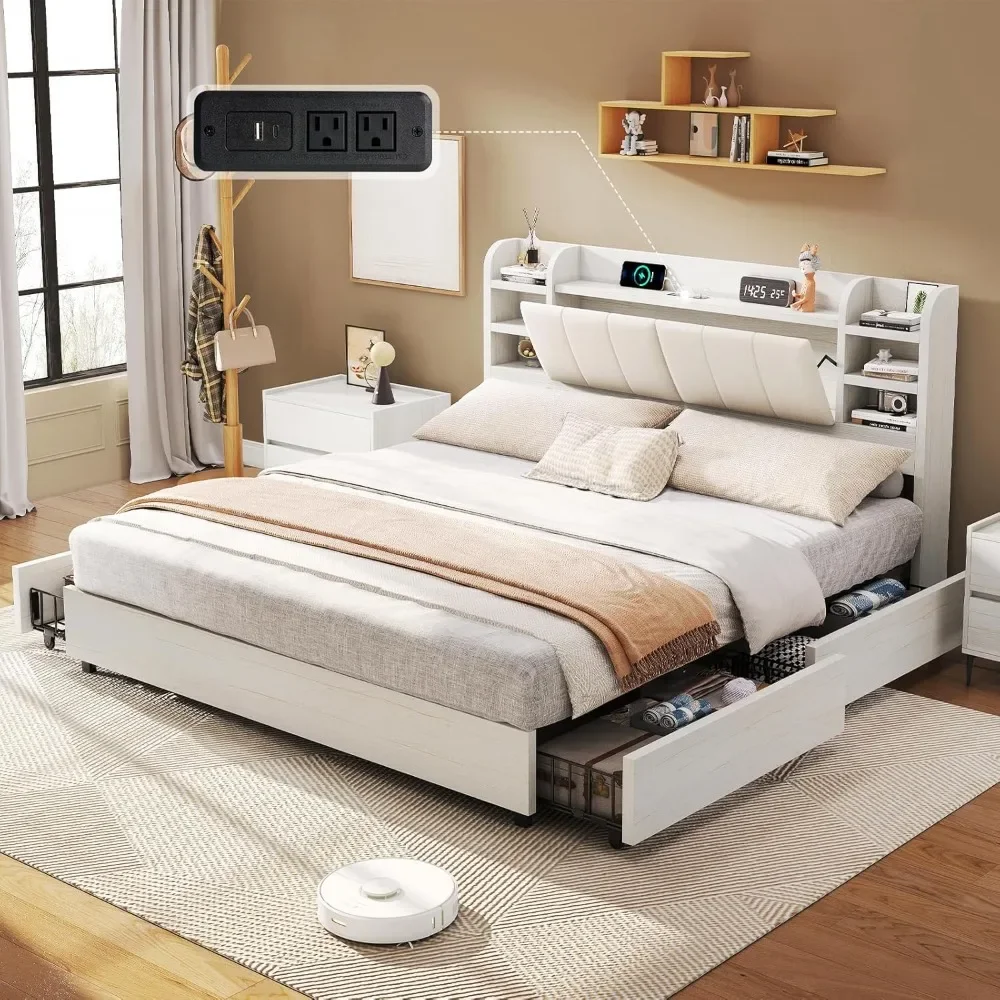 Bed Headboard White Bed Bases & Frames Bedroom Furniture Base Beds and Frames Noise-Free No Box Spring Needed Frame Home